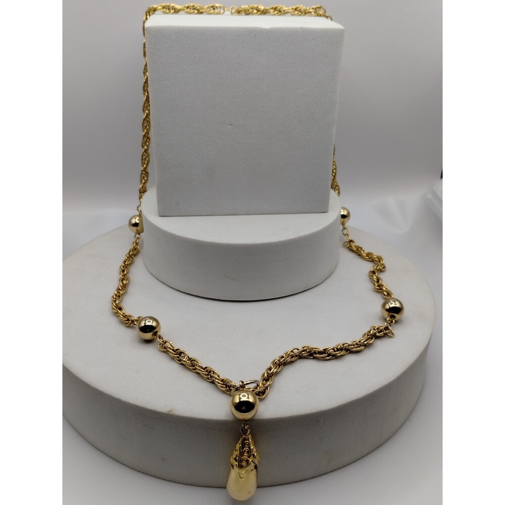 Vintage GP Eggplant Pendant with Gold Tone Stations on Rope Style Chain